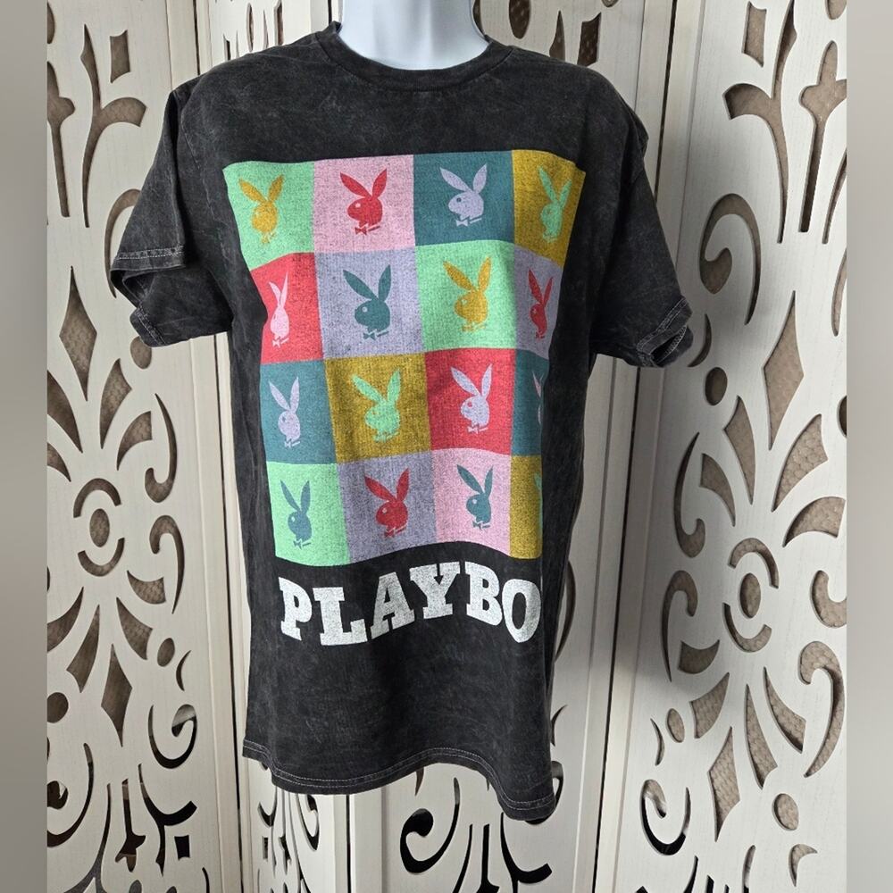 Playboy Graphic Medium Black Mineral Wash Bunny Pop Art Streetwear tee NWOT